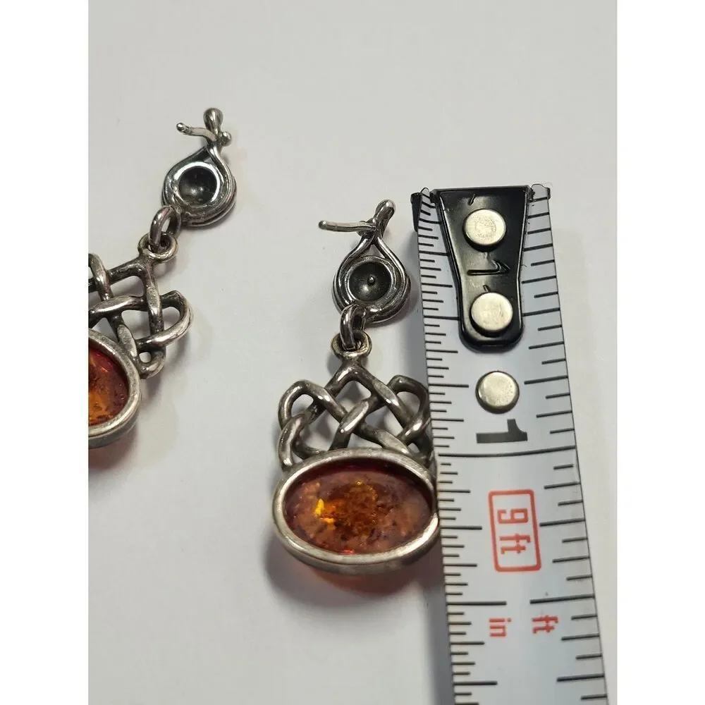 Sterling Silver Baltic Amber Dangle Earrings 925